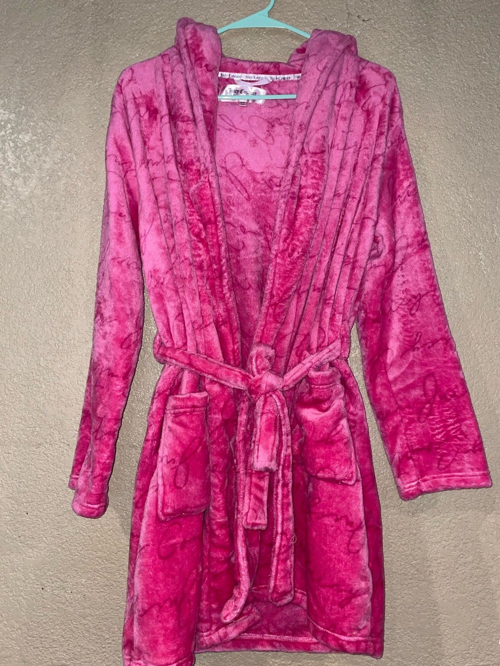 Juicy Couture Plush Hooded Robe in Hot Pink